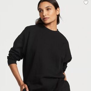 VICTORIA'S SECRET Cotton Fleece Mock Neck Pullover in Pure Black, Size Medium